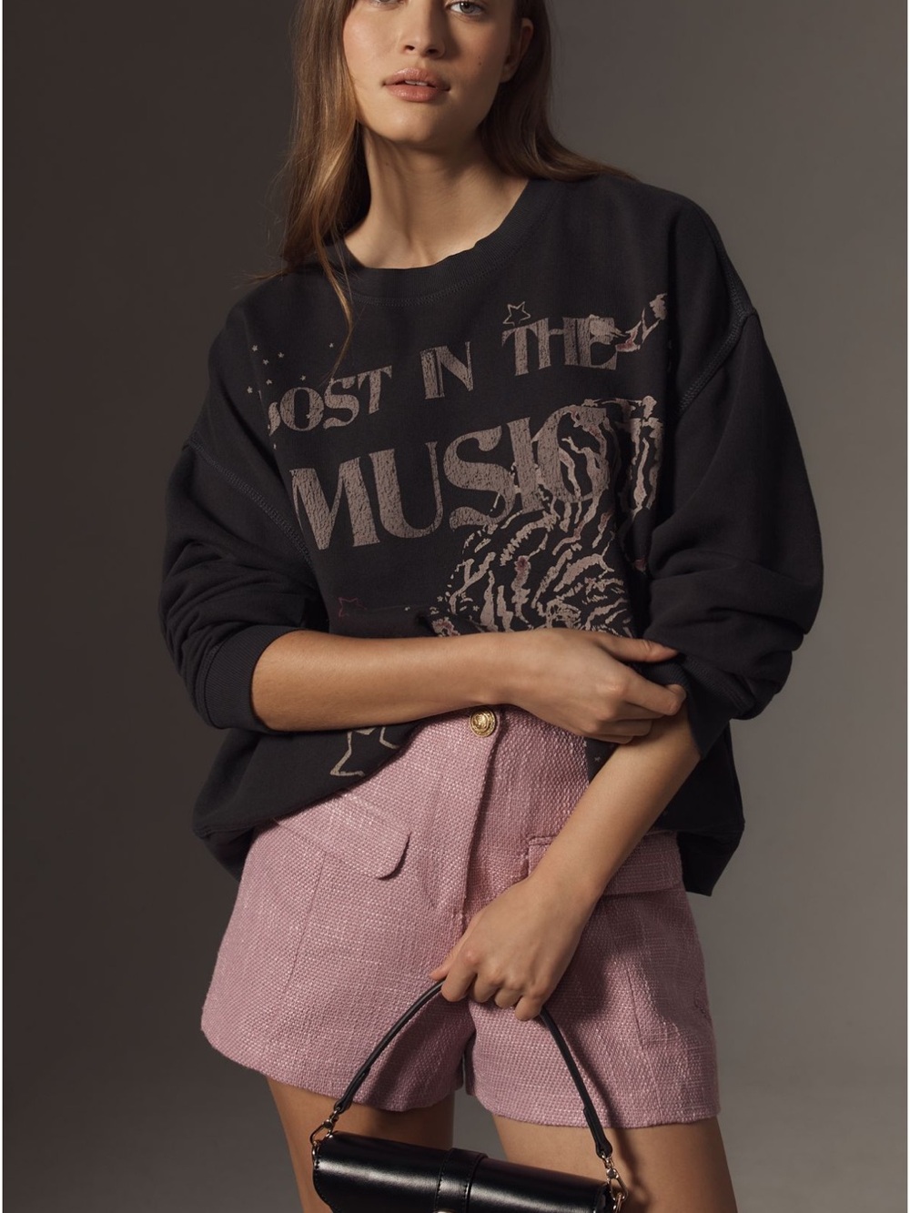 Anthropologie Pilcro Black Pullover Sweatshirt with Music Tiger graphic
